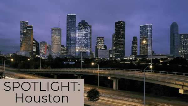 Night time view of downtown Houston.