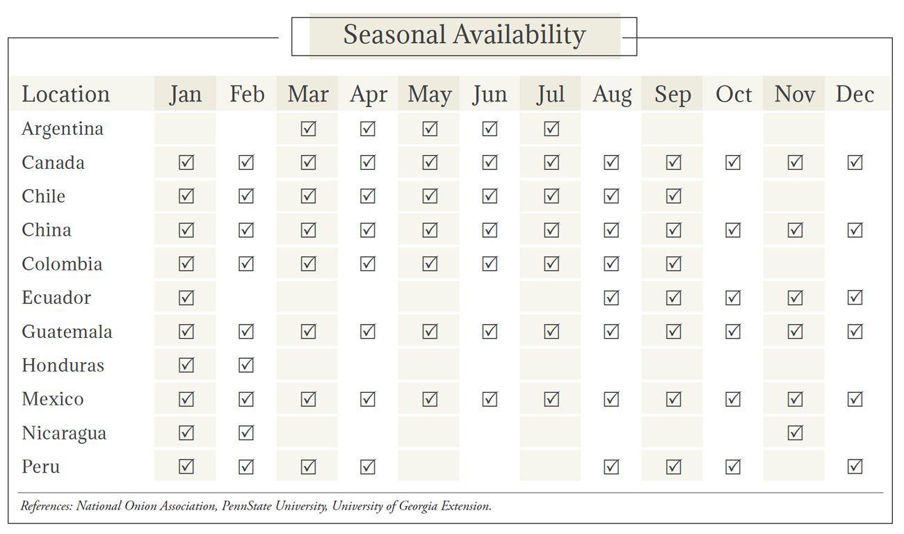 Onions Seasonal Availability Chart - International