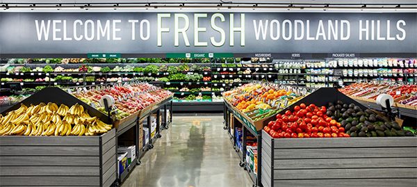 Produce section at new Amazon Fresh grocery store.