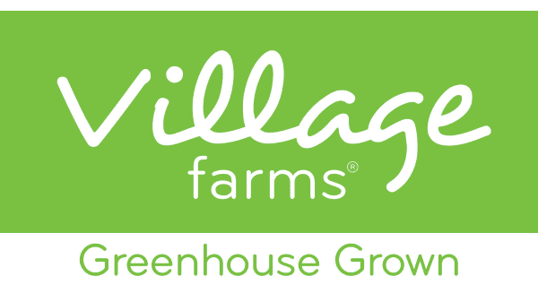 Village Farms logo with greenhouse grown slogan.