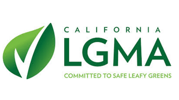 California LGMA logo with committed to safe leafy greens slogan.