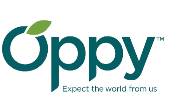 OPPY logo with expect the world from us slogan.